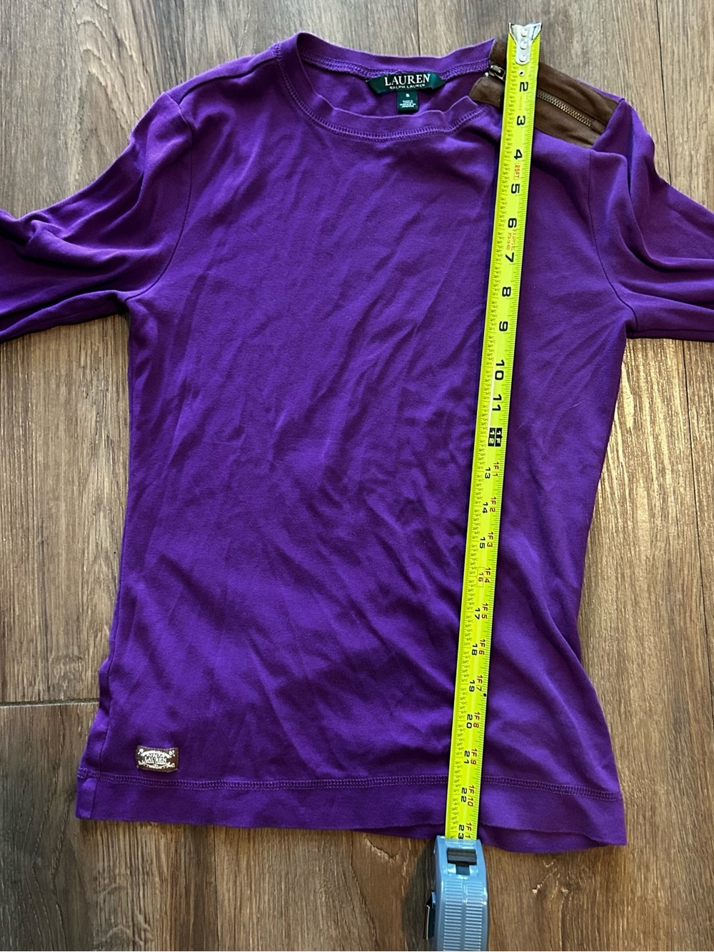 Ralph Lauren Purple Long Sleeve Shoulder Zip Elbow Patch Shirt Size Small - Picture 7 of 8